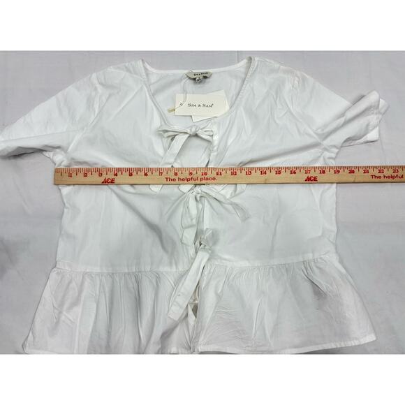 NWT Sim & Sam Tie Front Short Sleeve Top White Cotton Size S Cottage Prairie - Picture 7 of 7